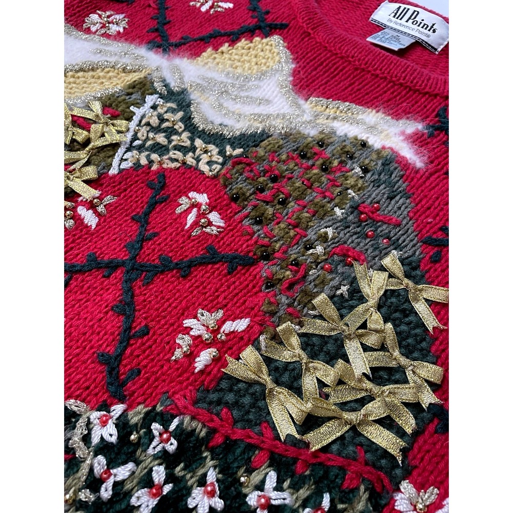 Vtg All Points Womens Holiday‎ Wreath Sweater Size M Chunky Knit Art to Wear 90s - Picture 10 of 14
